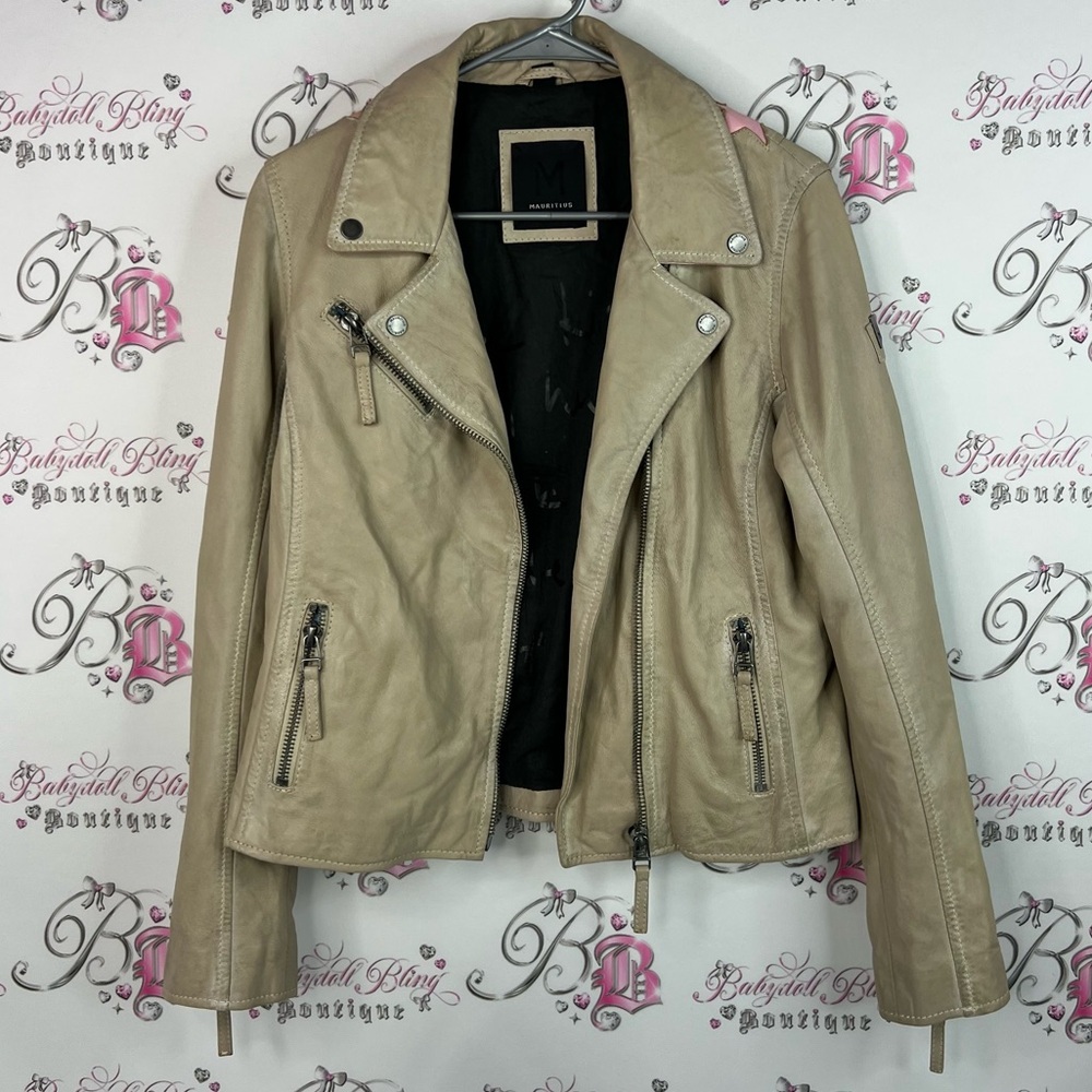 Mauritius coat jacket blazer stars lambs leather Chic Tan Leather Jacket